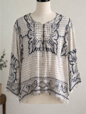 Maeve Cream Tunic with Navy Boho Print